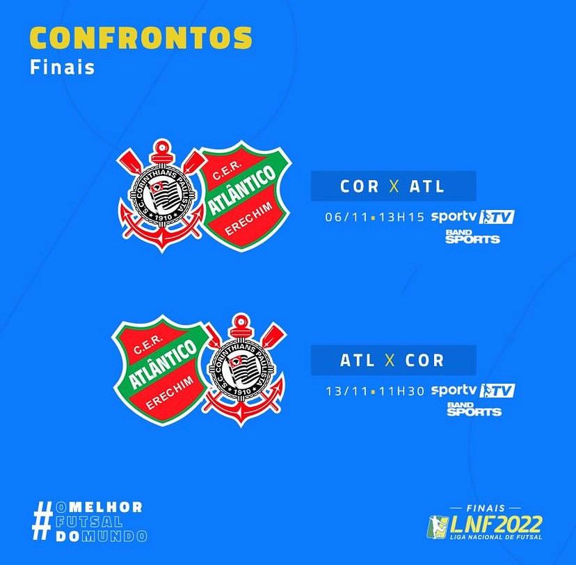 Neste domingo teremos o jogo de ida da final da LNF 2022! Corinthians e Atlântico vão se enfrentar, às 13:15, no Ginásio Wladimir Marques.